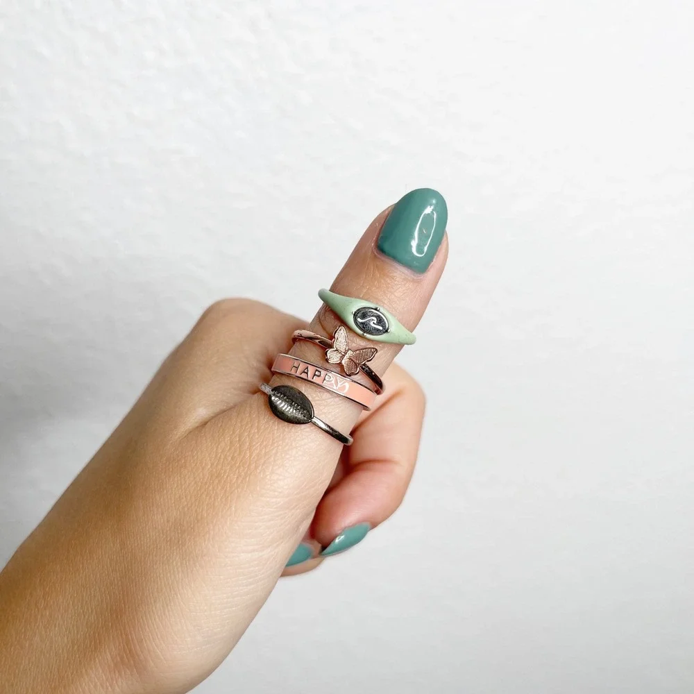 Pura‎ Vida Ring Stack Set Wave Butterfly Happy Shell Boho Jewelry Size 7